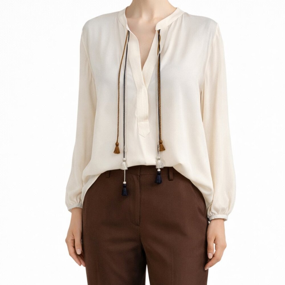 Silvia Tcherassi cream fringe tassels blouse size L